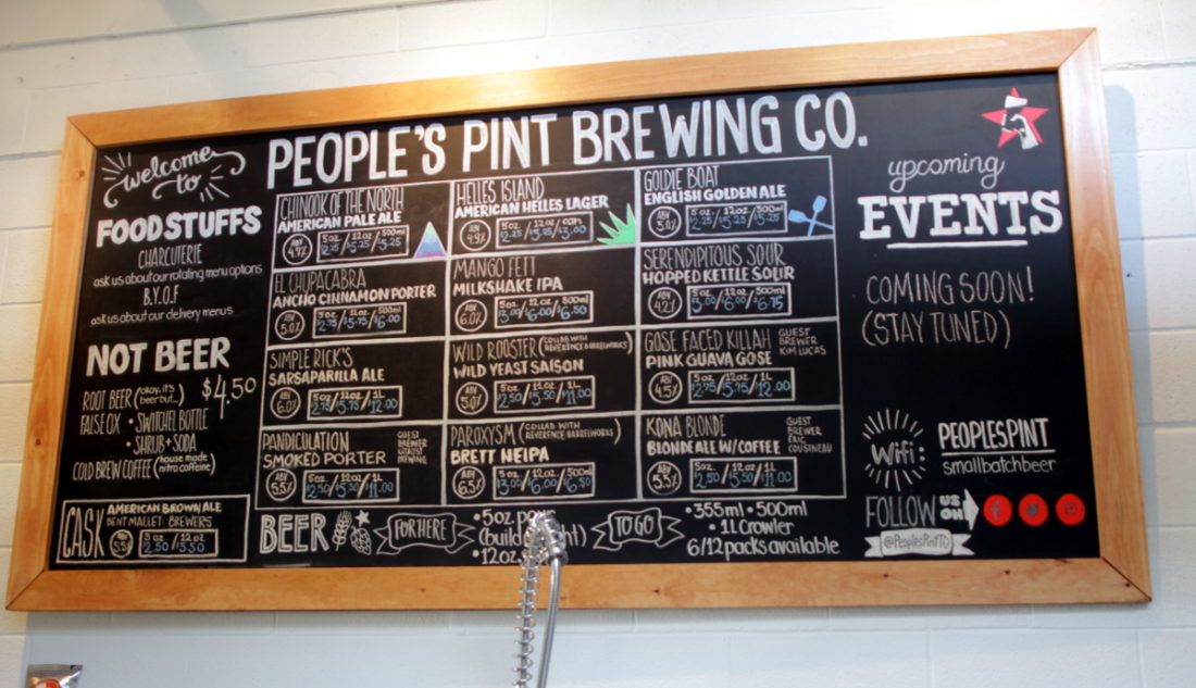 The opening weekend list at People's Pint. 