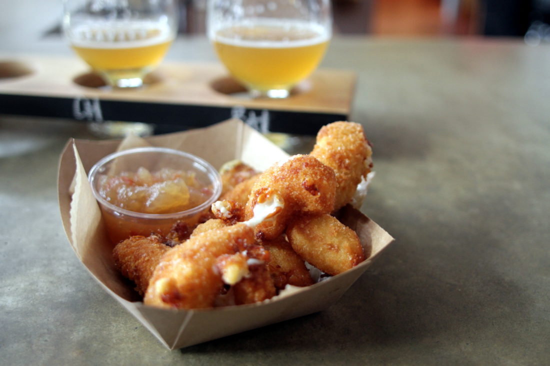 Zero Gravity's Pine Street brewery is an ideal spot for a flight of tasters. The snack menu has a few equally delicious options, but no flatbread.